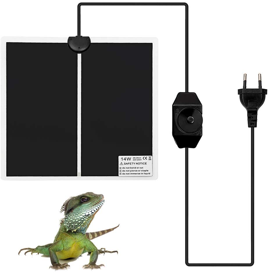  Surenhap Heating Mat Terrario, Pet Terrarium Heating Calefactor Reptil Anfibios con Enchufe de la UE y Controlador de Temperatura Ajustable Chapa térmica Heat Mat Reptiles - 14W, 28 * 28CM 