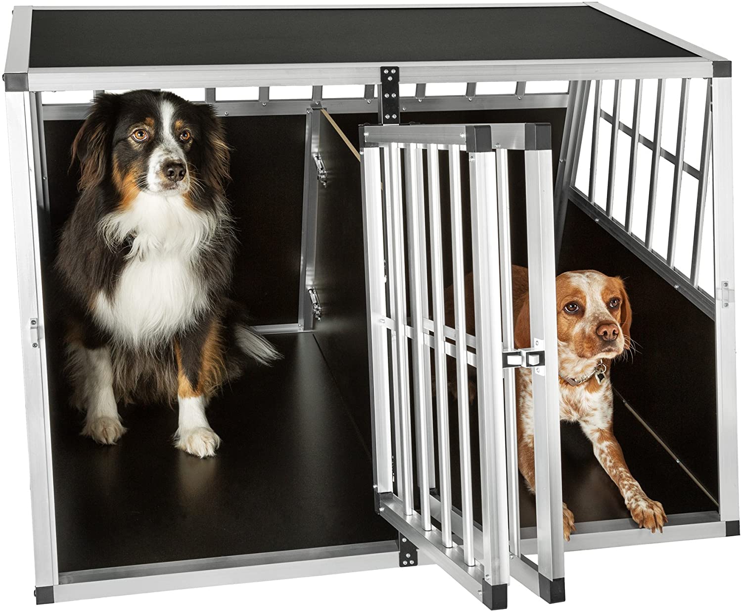  TecTake 800350 Transportín de Aluminio para Perros, Transporte de Viaje para Mascotas Trapezoidal - Disponible en Varios Modelos (con Pared Divisoria/104x90,5x69cm | No. 402227) 