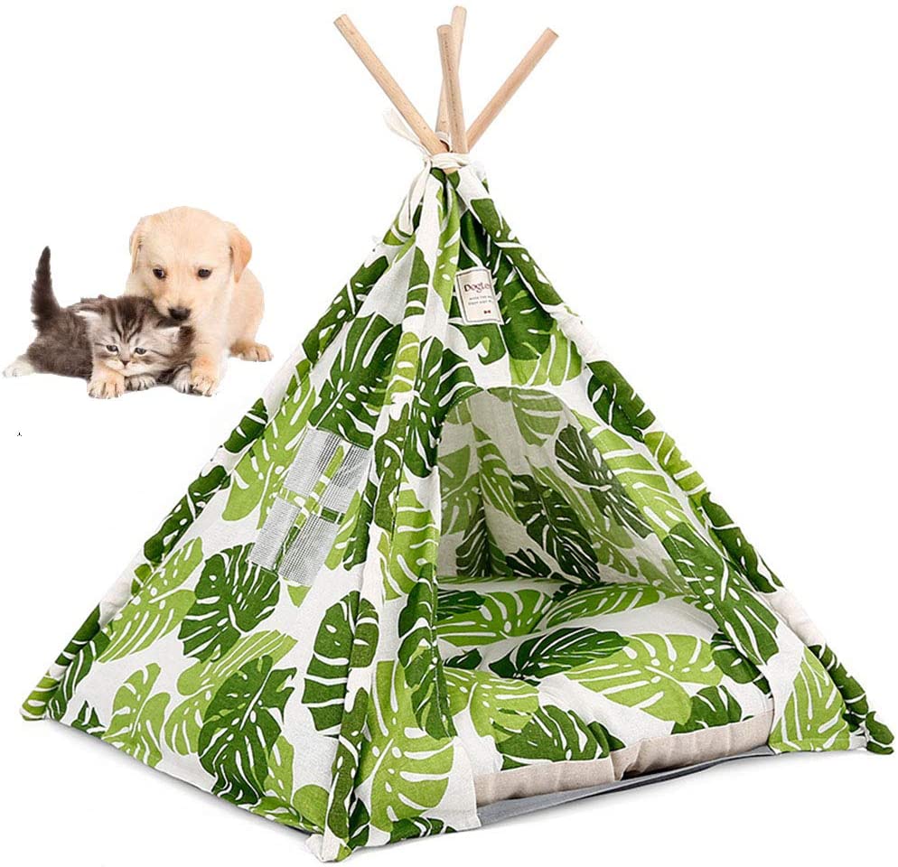  Tienda De Mascotas, Protector Solar A Prueba De Agua Portátil Plegable Al Aire Libre Caseta De Perro/Cama para Perros Desmontable Y Lavable 62 * 62 * 54Cm (Verde) 