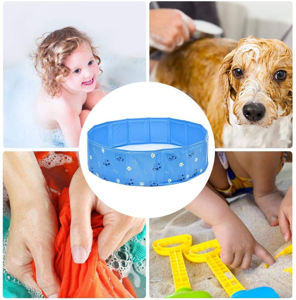  Tina de baño Plegable para Mascotas de la Piscina para Perros Tina de baño del Gato para Perros Bañera Plegable de PVC con tomacorriente antiarañazos de Bolas de Juguete acuático, Azul, 80 20 cm 