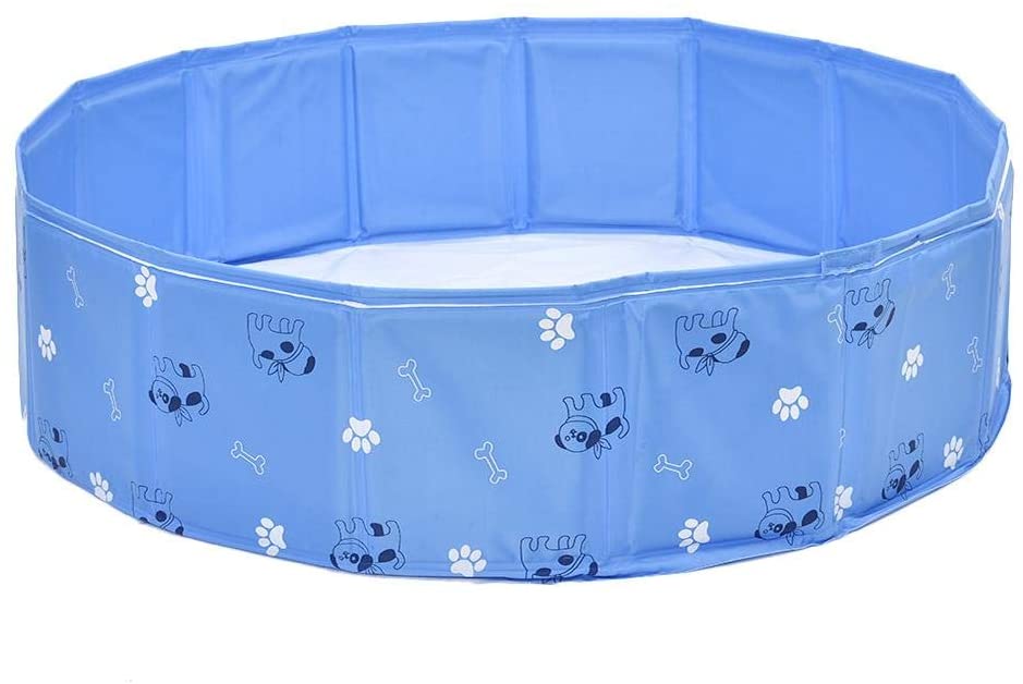  Tina de baño Plegable para Mascotas de la Piscina para Perros Tina de baño del Gato para Perros Bañera Plegable de PVC con tomacorriente antiarañazos de Bolas de Juguete acuático, Azul, 80 20 cm 