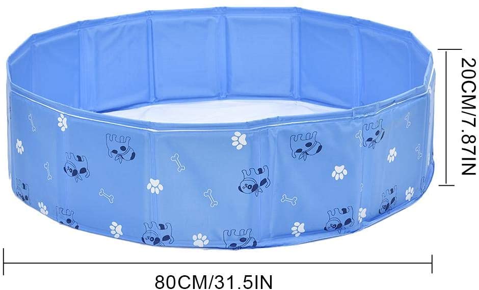  Tina de baño Plegable para Mascotas de la Piscina para Perros Tina de baño del Gato para Perros Bañera Plegable de PVC con tomacorriente antiarañazos de Bolas de Juguete acuático, Azul, 80 20 cm 