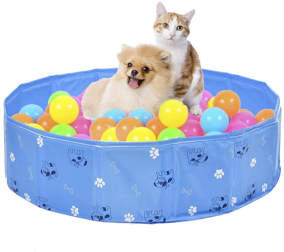  Tina de baño Plegable para Mascotas de la Piscina para Perros Tina de baño del Gato para Perros Bañera Plegable de PVC con tomacorriente antiarañazos de Bolas de Juguete acuático, Azul, 80 20 cm 