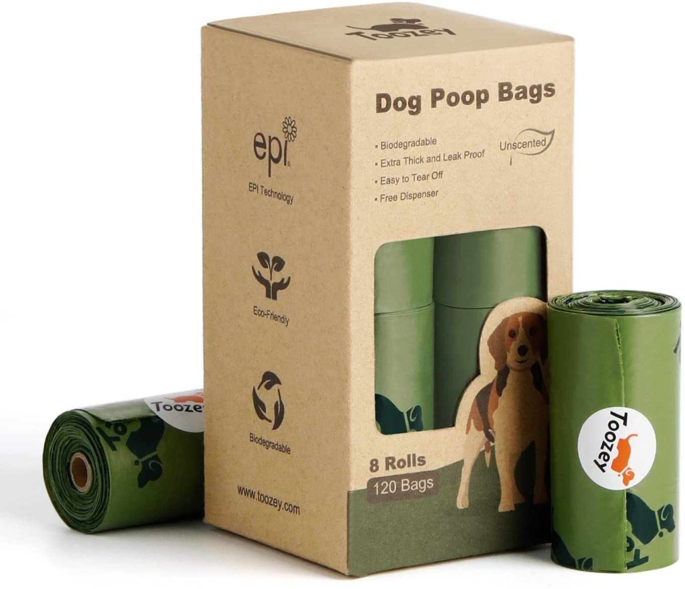  Toozey hundekot Bolsa, Biodegradable, 120 Compostable. y Caño Seguro hundekot Bolsa, geruchlose Extra Gruesa y Grande Perro etüten, fácil abreißen 