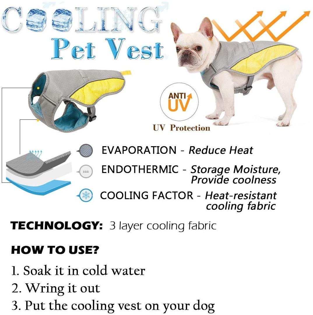  Topone Chaleco de refrigeración para Perro, arnés para Exteriores, Chaqueta refrigerante para Cachorros, Reflectante de Seguridad, Resistente al Sol, para Perros pequeños, medianos y Grandes 