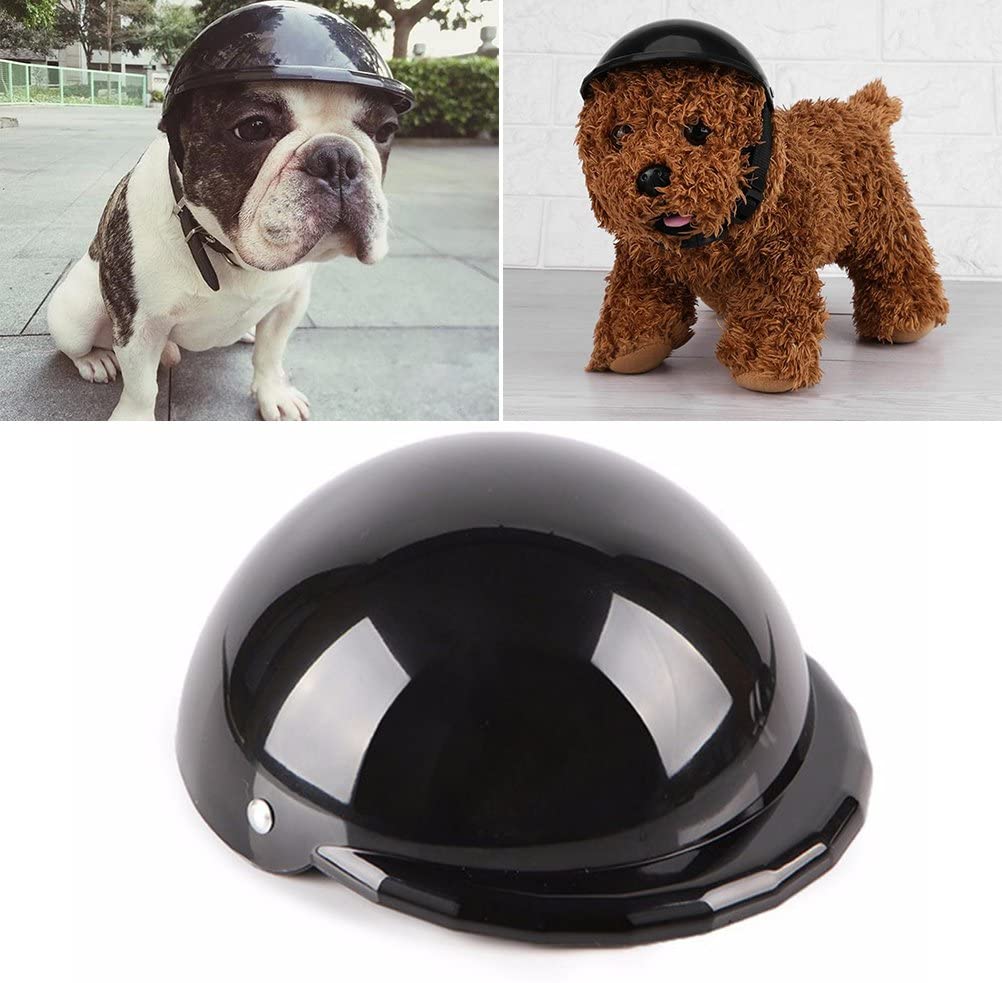  UEETEK Casco de perro Cascos de plástico fresco para mascotas Protección contra la lluvia Gatos Gatos Perros Casco Disfraces Accesorios Suministros para mascotas Talla S (Negro) 