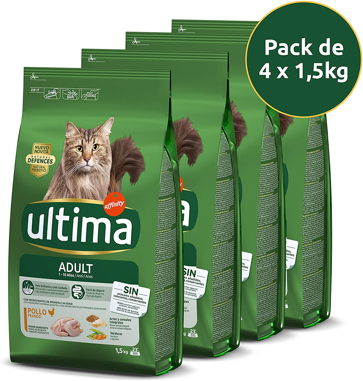  ultima Pienso para Gatos Adultos con Pollo - Pack de 4 x 1,5 kg, Total: 6 kg 