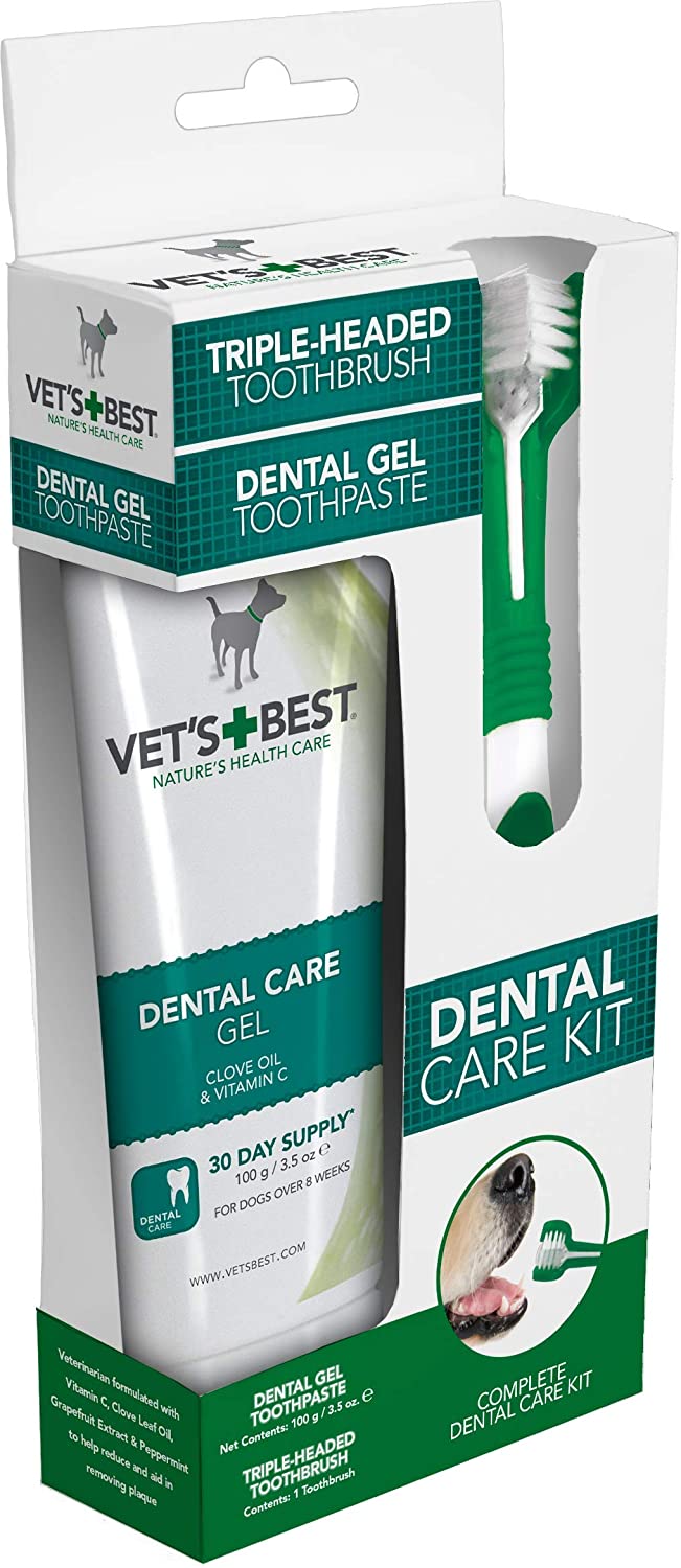  Vet's Best Pasta de Dientes para Perros, Limpieza de Dientes y Kit de Gel para el Cuidado Dental de Aliento Fresco 