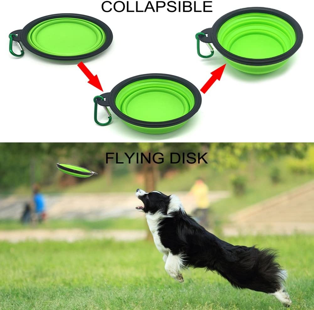  Viaje Cuenco para Perro Plegable, Mimicool 2 Pack Comederos Tazón Portátiles de Silicona Plegables Extensible para Mascota con Mosquetón Clip 