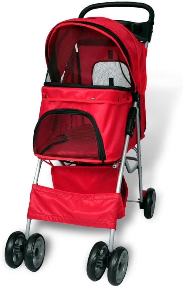  vidaXL Nuevo Cochecito Plegable de Mascota Perro/Gato Color Rojo Trolley Transportador Carrito 