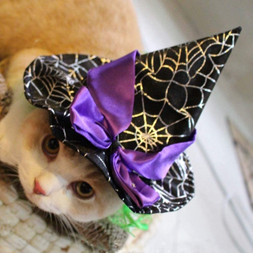  Víspera De Todos Los Santos Mascota Peluca Mago Sombrero Gato Cosplay Gracioso Disfraz Accesorios Ajustable Gorra Decorado con Arco para Perros/Gatitos / Puppy. Cacoffay 