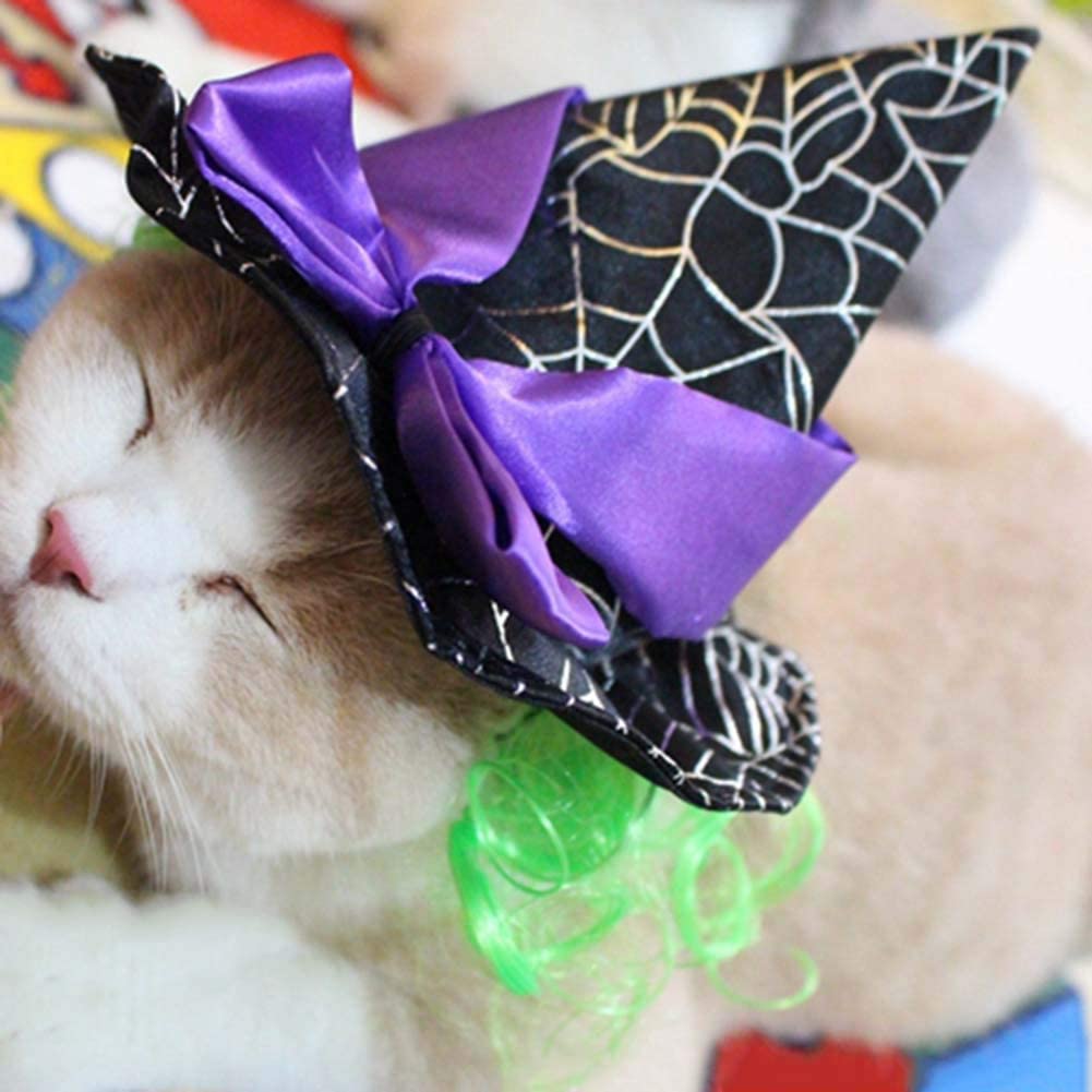  Víspera De Todos Los Santos Mascota Peluca Mago Sombrero Gato Cosplay Gracioso Disfraz Accesorios Ajustable Gorra Decorado con Arco para Perros/Gatitos / Puppy. Cacoffay 