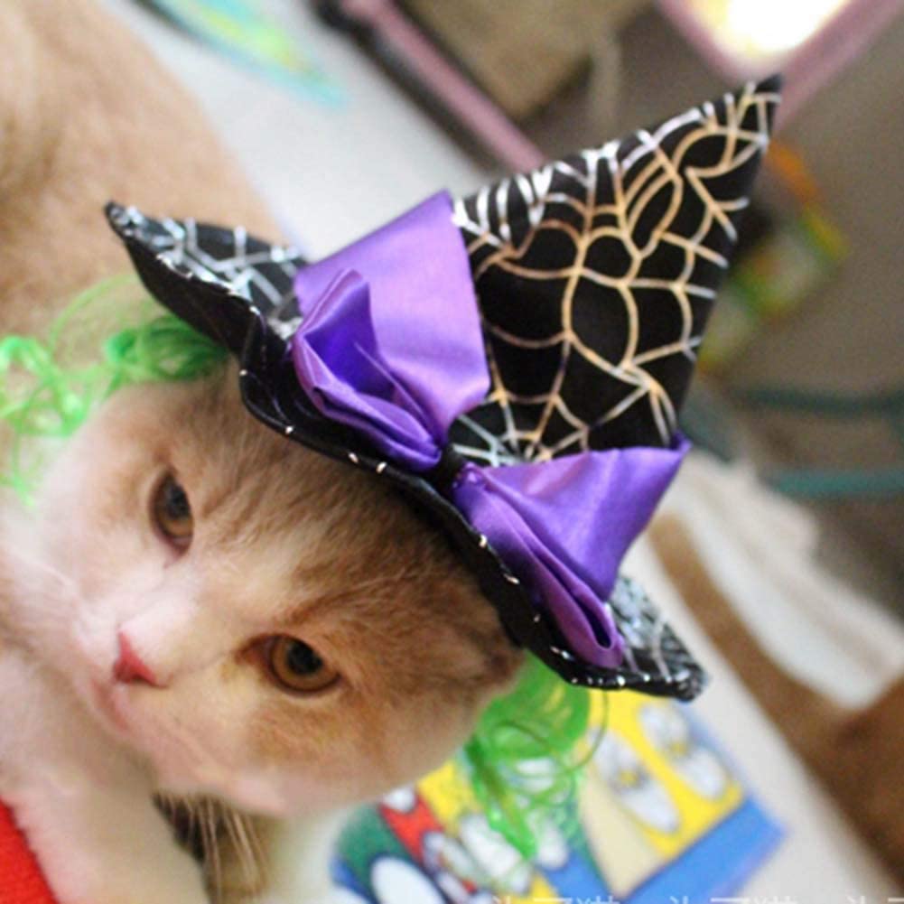  Víspera De Todos Los Santos Mascota Peluca Mago Sombrero Gato Cosplay Gracioso Disfraz Accesorios Ajustable Gorra Decorado con Arco para Perros/Gatitos / Puppy. Cacoffay 