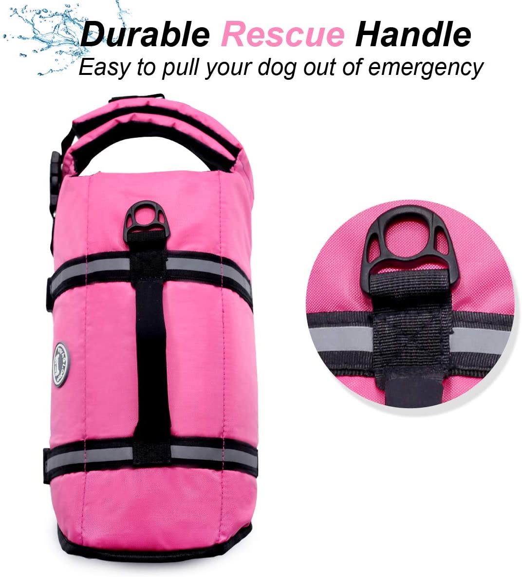  VIVAGLORY Chalecos Salvavidas para Perros, Chaleco Reflectante para Perros con Sistema de sujeción Ajustable y Mango de Rescate Duradero, Rosa, XL 