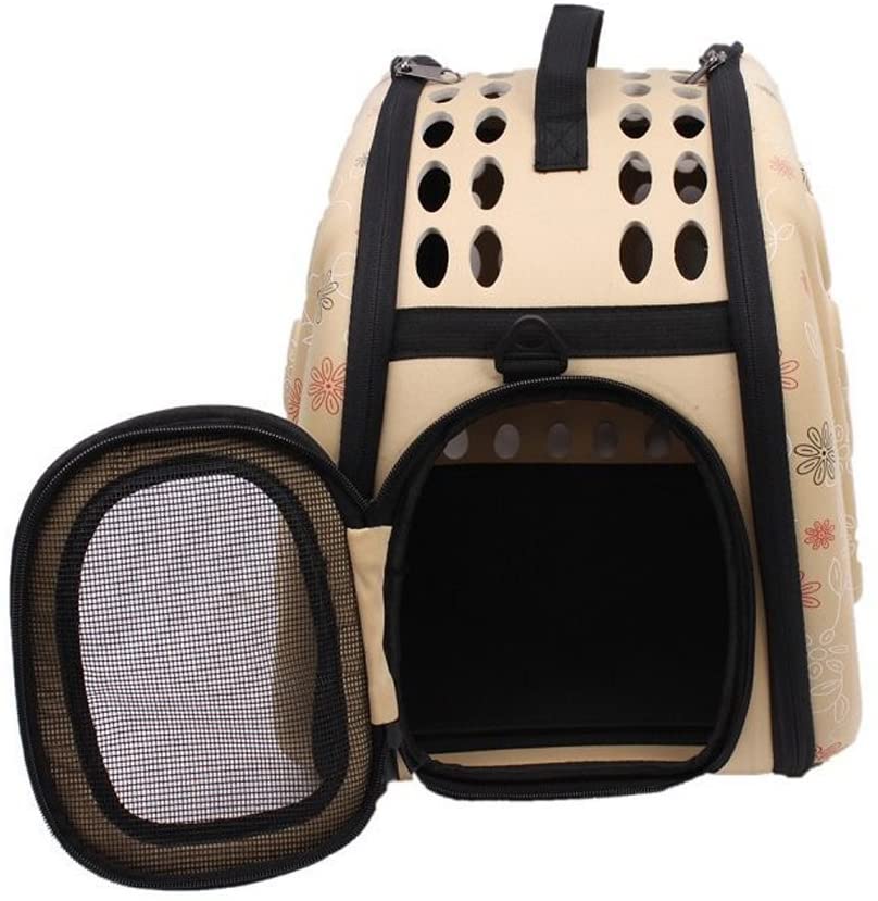  Yimidear Al Aire Libre Respirable Plegable Bolsa para Mascotas para Perro Gato Cómodo Viaje Talla Mediana Portador de Mascotas (Beige) 