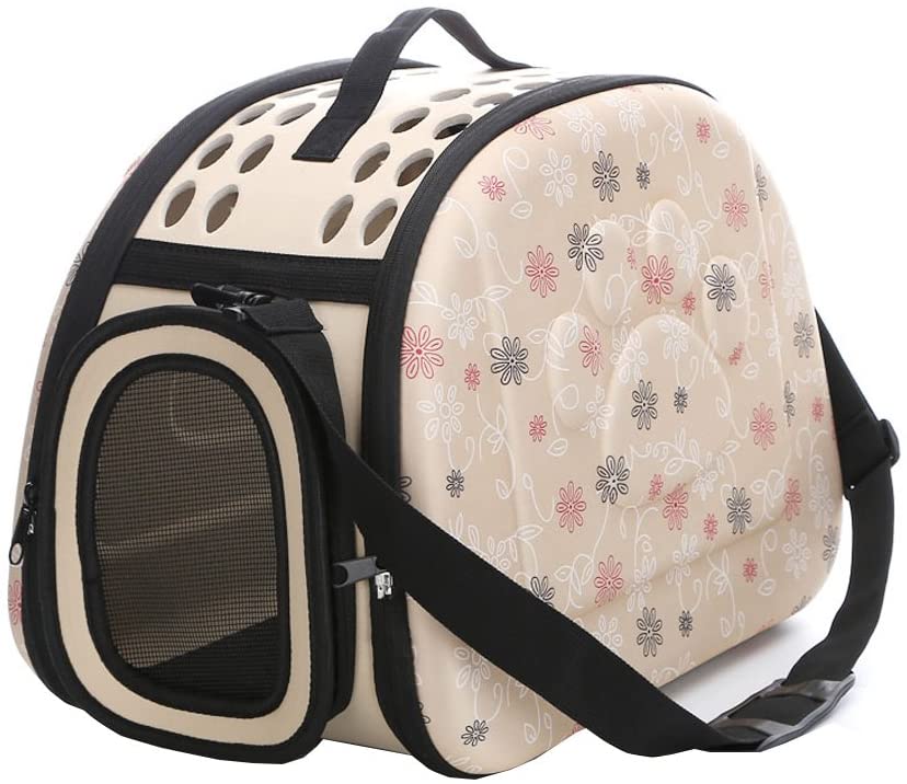  Yimidear Al Aire Libre Respirable Plegable Bolsa para Mascotas para Perro Gato Cómodo Viaje Talla Mediana Portador de Mascotas (Beige) 