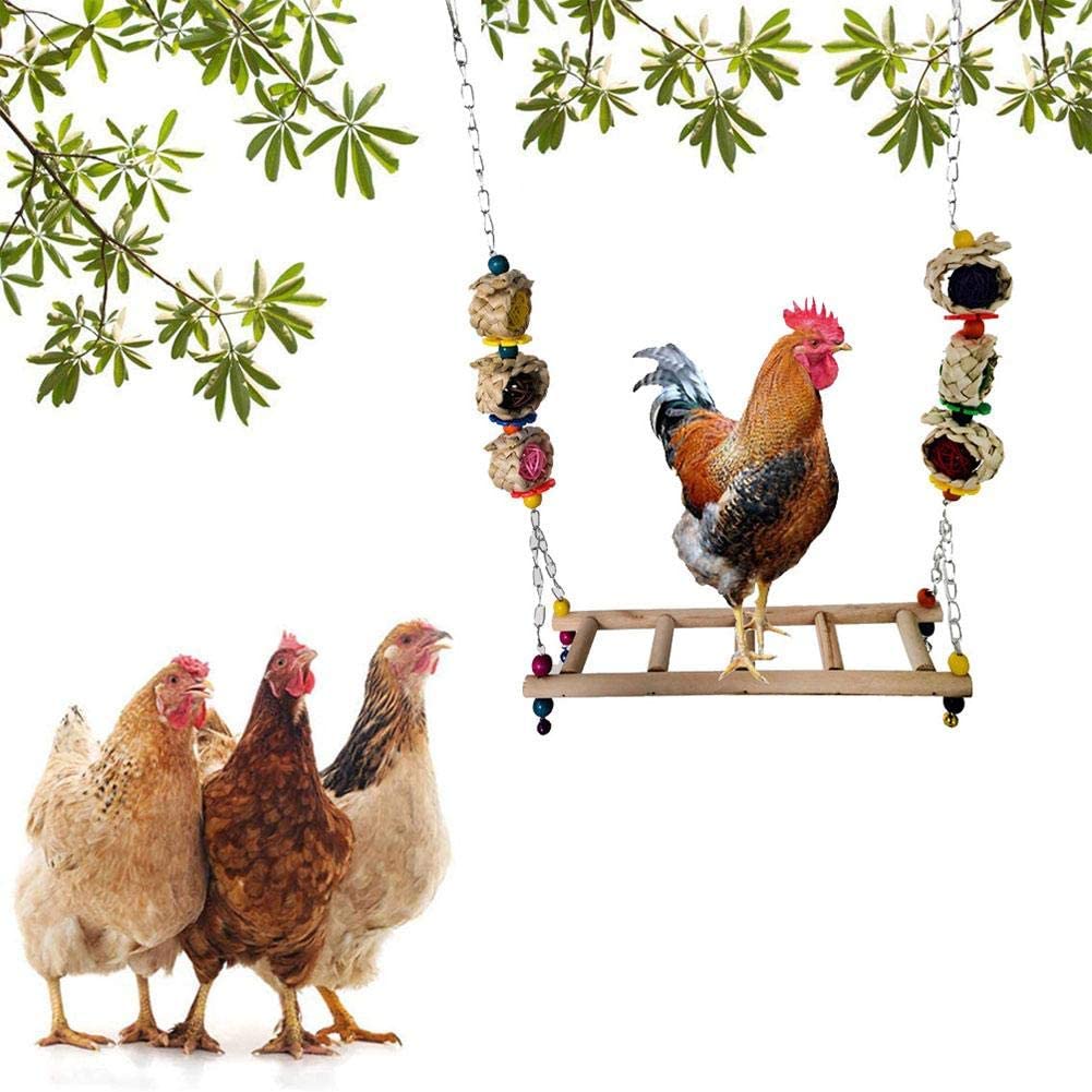  yingmu Columpio De Pollo Juguetes De Pollo Coloridos De Madera con Campanas para Gallinas Entrenamiento De Loro De Pájaro Entrenamiento De Loro De Pájaro Grande 