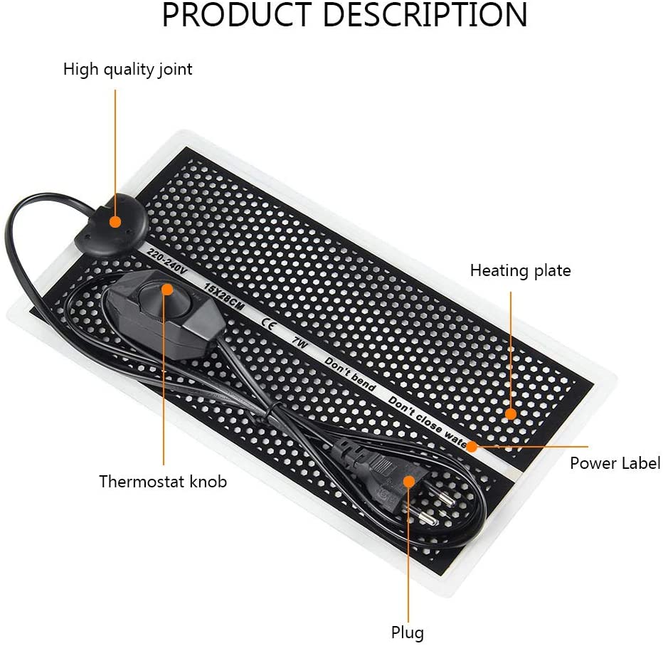  Yinong-eu Manta termica Calor para Reptiles, Anfibios y invertebrado en terrarios (7W) 