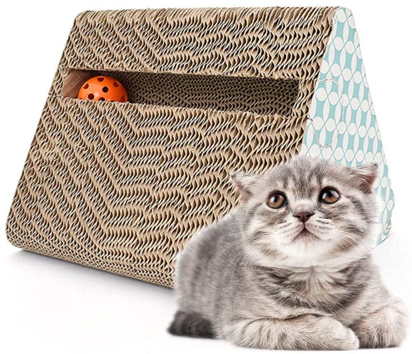  Youyababay Cat Scratcher de cartón Corrugado, Cama Scratch Cat Reversible Scratch Triangle Bell Catnip Gratis Juguete para Gato Incluido 