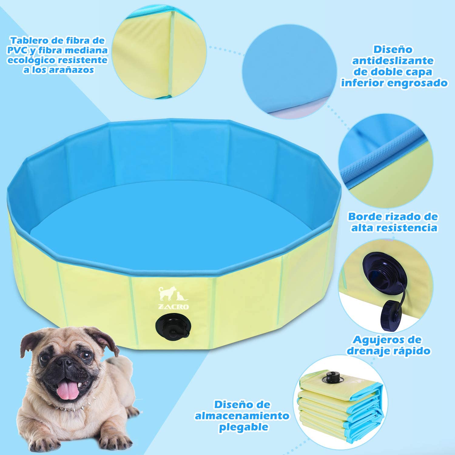  Zacro Piscina Plegable para Perros para Niños/Mascotas Perros/Gatos Piscina Infantil para Perros Piscina con PVC Antideslizante Resistente al Desgaste (80 cm x 20 cm) - Azul Claro y Amarillo 