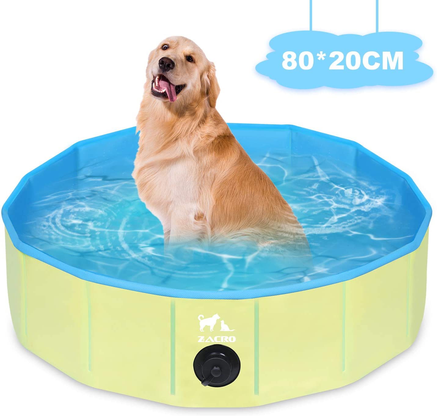  Zacro Piscina Plegable para Perros para Niños/Mascotas Perros/Gatos Piscina Infantil para Perros Piscina con PVC Antideslizante Resistente al Desgaste (80 cm x 20 cm) - Azul Claro y Amarillo 