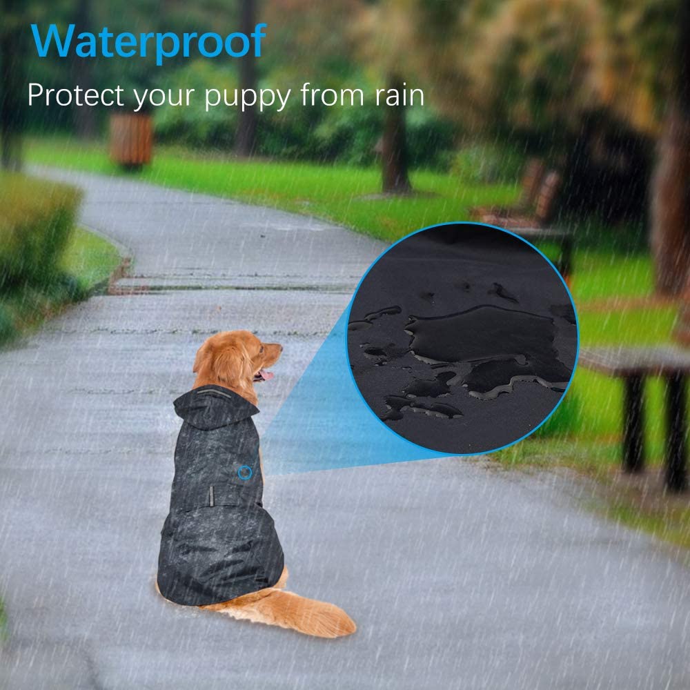  Zellar Impermeable para Perros con Capucha y Collar Agujero y Tiras reflectoras seguras, Ultra-Light Transpirable Impermeable 100% Chaqueta para Lluvia medianos Perro de Raza Grande 