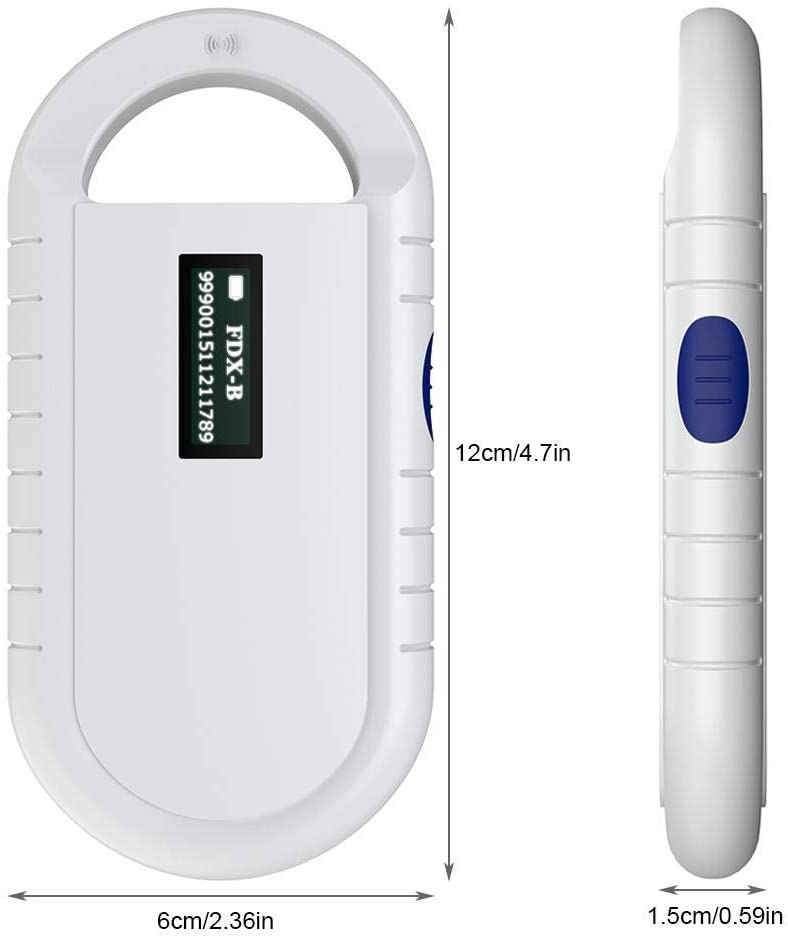  Zerone Escáner microchips para Animales Domésticos, Reproductor de Chip Universal Manual para Animales Soporte para Reproductores de RFID portátiles para ISO 11784/11785, fdx-b y ID64 RFID 