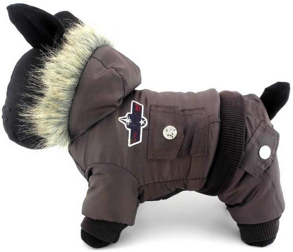  Zunea Airman pequeño Perro Mono de Invierno con Capucha de Lana Resistente al Agua Caliente Mascota Cachorro Chaqueta de Traje de esquí Ropa de Chihuahua Trajes de Ropa marrón pequeño 