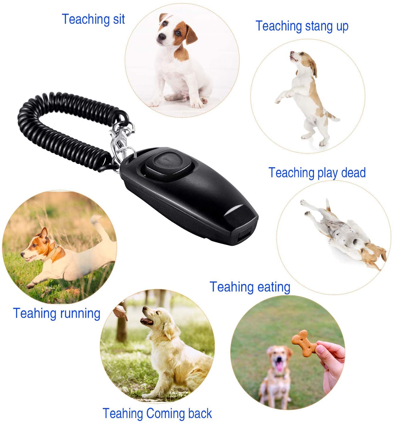  2 Pack de Clicker de Perro Silbato de Perro a Detener Ladrar Clicker de Adiestramiento de Perro de Perro 2 en 1 Herramientas de Adiestramiento de Nueva Actualización con Correa de Silbato (Negro) 