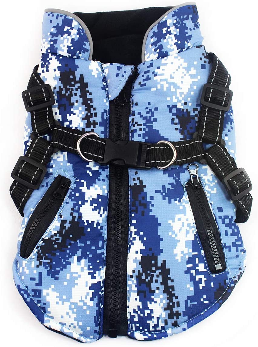  Abrigo Chaqueta Para Perro, caliente para mascotas, prenda de vestir invierno, chaqueta de invierno, cazadora perro con forro polar, ropa para perro, trenca para perro. (L, Azul) 