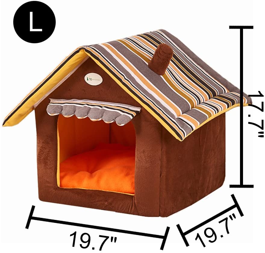  ACTNOW - Cama plegable para mascotas de 3 tamaños de techo triangular, color marrón 