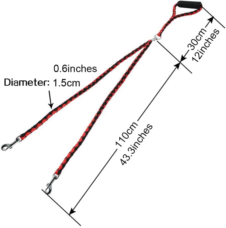  ADOGO Divisor de Plomo para Perros, Correa Doble para Perros sin enredos para Caminar y Entrenar 2 Perros (Red) 