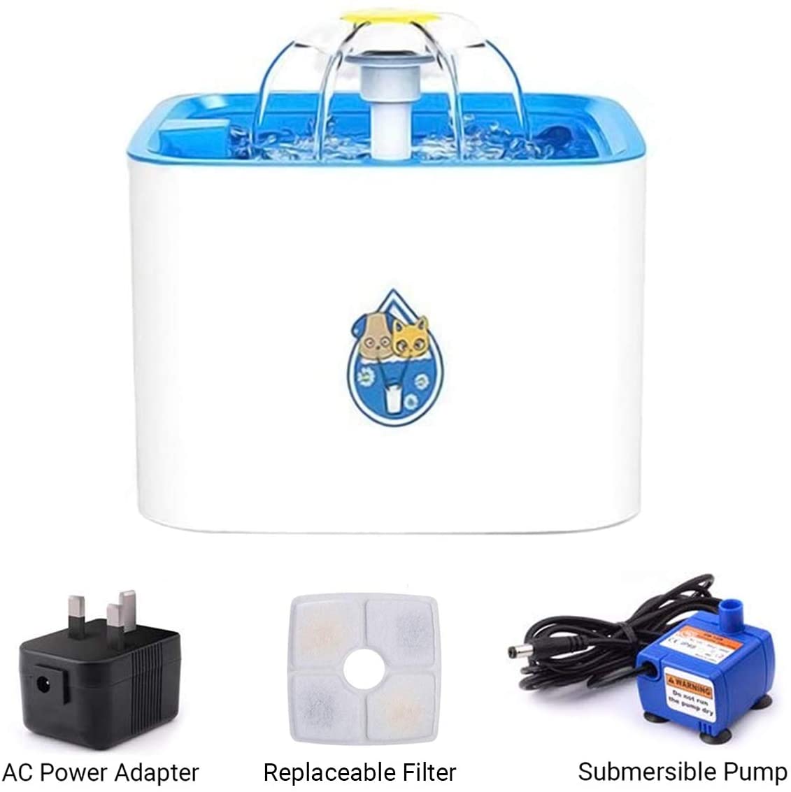  ADOV Fuente Gatos, 2.5L Dispensador Automático de Agua Eléctrico con 3 Etapas Filtración, Flor Portátil Estilo Bebedero para Gatos, Perros y Pequeños Animales – Azul 