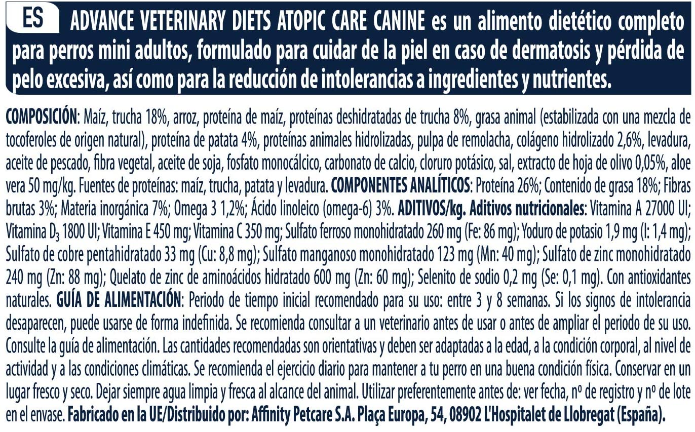  Advance Atopic Pienso para Perros Mini, 1.5 kg 