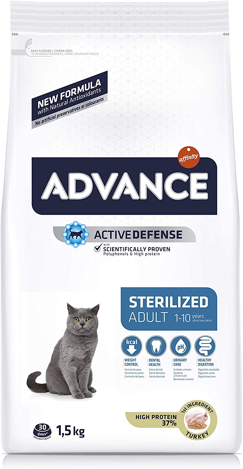  Advance Sterilized-Pienso para Gatos Adultos Esterilizados con Pavo Y Cebada-1.5 Kg 