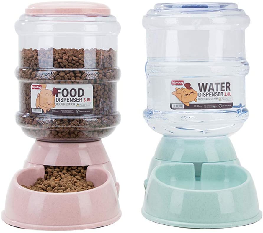  Alimentador automático de mascotas, dispensador de agua para perros, alimentador automático de mascotas para perros y gatos con dispensador de agua (bebedero y alimentador para mascotas),Rosado,A 