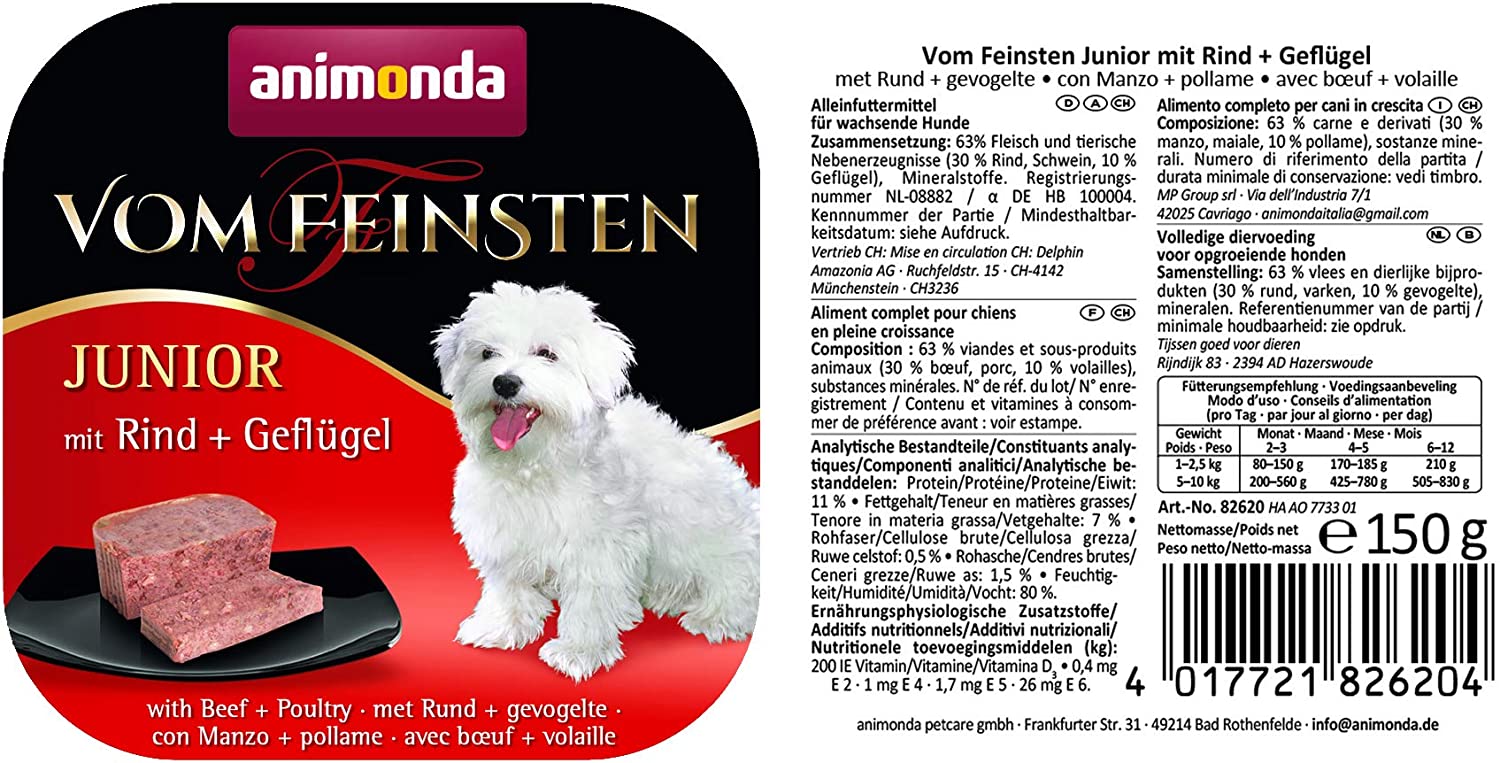  animonda Marial Junior,Comida húmeda para perros jóvenes en el primer año, Rind + Geflügel 22 x 150 g 