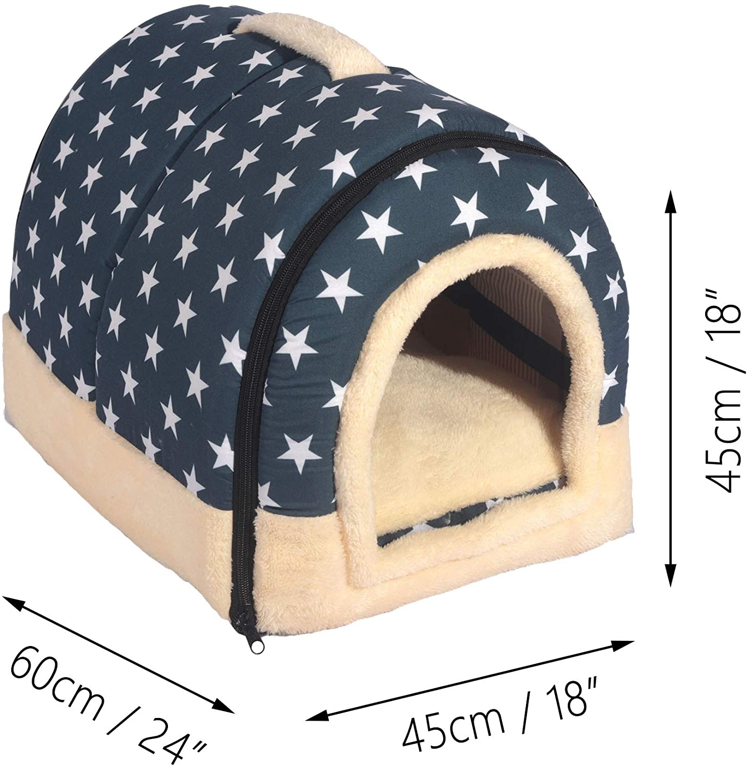  ANPI 2 en 1 Casa y Sofá para Mascotas, Casa Cama de Perro Gato Puppy Conejo Mascota Plegable Suave Calentar con Cojín Extraíble Colchón, 3 Tamaños, Multicolor (L, Estrellas Blancas, Azul, Nuevo) 