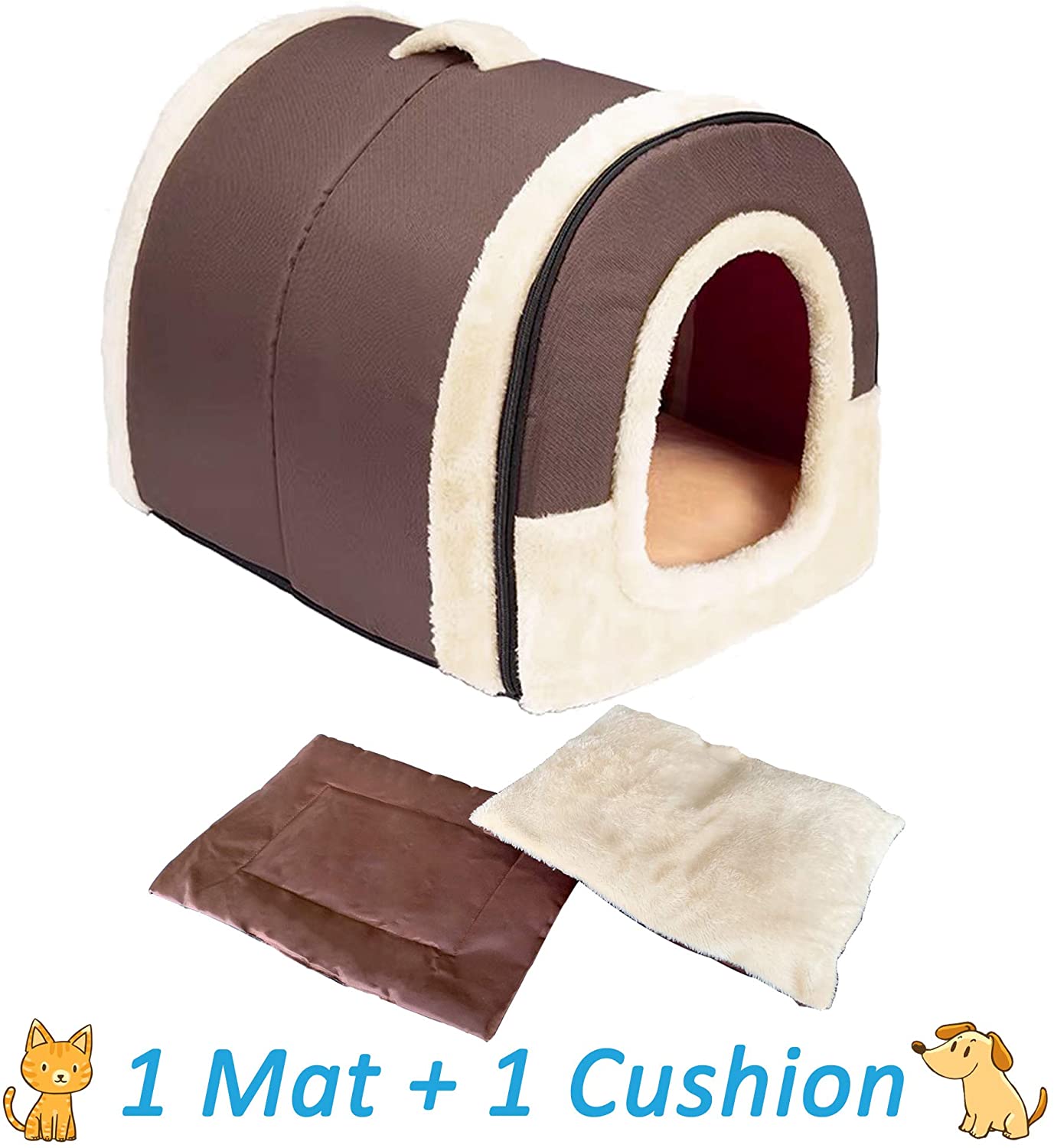  ANPI 2 en 1 Casa y Sofá para Mascotas, Lavable a Máquina Casa Cama de Perro Gato Puppy Conejo Mascota Antideslizante Plegable Suave Calentar con Cojín Extraíble Colchón, 3 Tamaños 