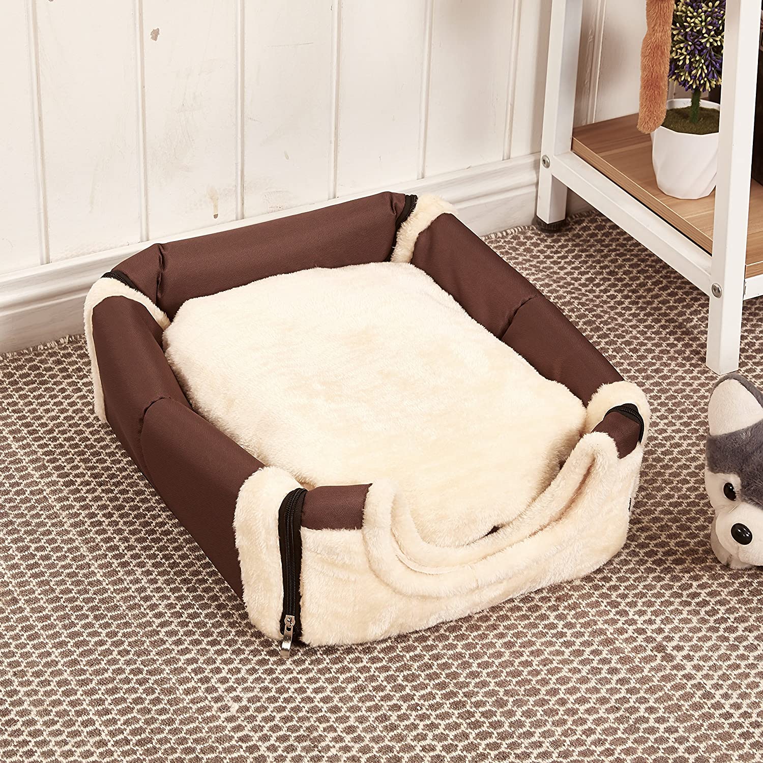  ANPI 2 en 1 Casa y Sofá para Mascotas, Lavable a Máquina Casa Cama de Perro Gato Puppy Conejo Mascota Antideslizante Plegable Suave Calentar con Cojín Extraíble Colchón, 3 Tamaños 