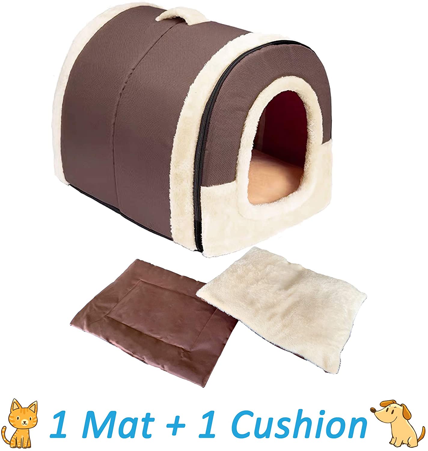  ANPI 2 en 1 Casa y Sofá para Mascotas, Lavable a Máquina Casa Nido Cueva Cama de Perro Gato Puppy Conejo Mascota Antideslizante Plegable Suave Calentar con Cojín Extraíble, 3 Tamaños 