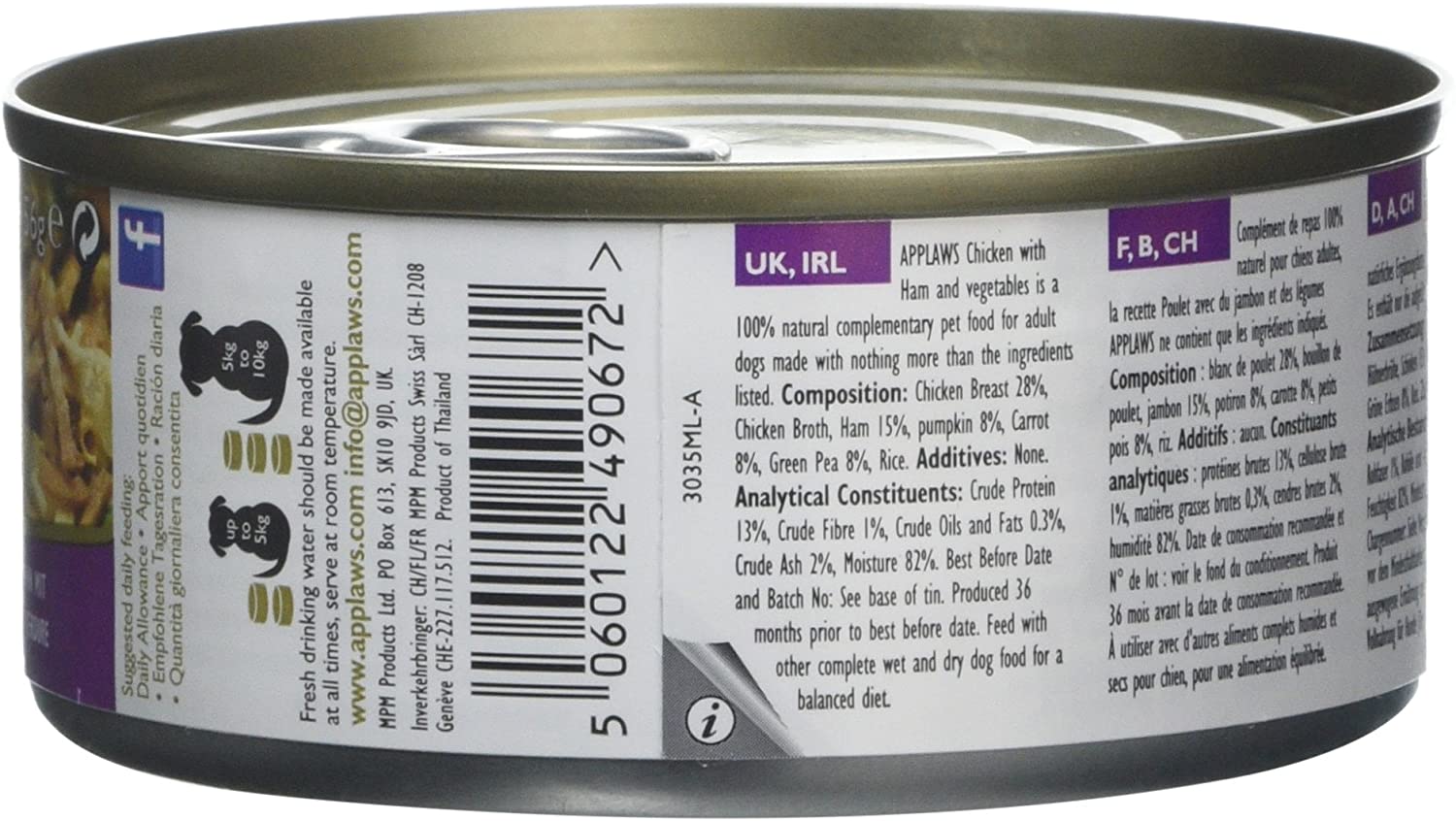  Applaws - Pollo con jamón y verduras comida para perros, 12 x 156g 