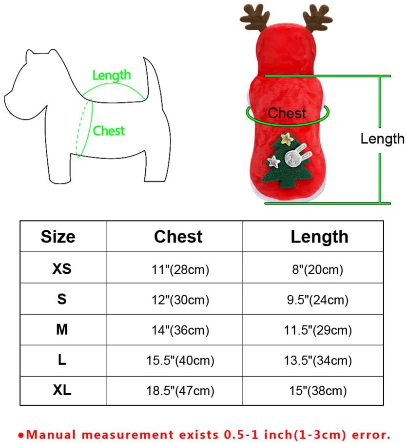  AXspeed Linda Ropa para Perro Cachorro Navidad Alce Cuernos Disfraz Sudadera con Capucha para Navidad Disfraz de Fiesta Chamarra para Perro pequeño Teddy, Chihuahua, Yorkshire Terrier 