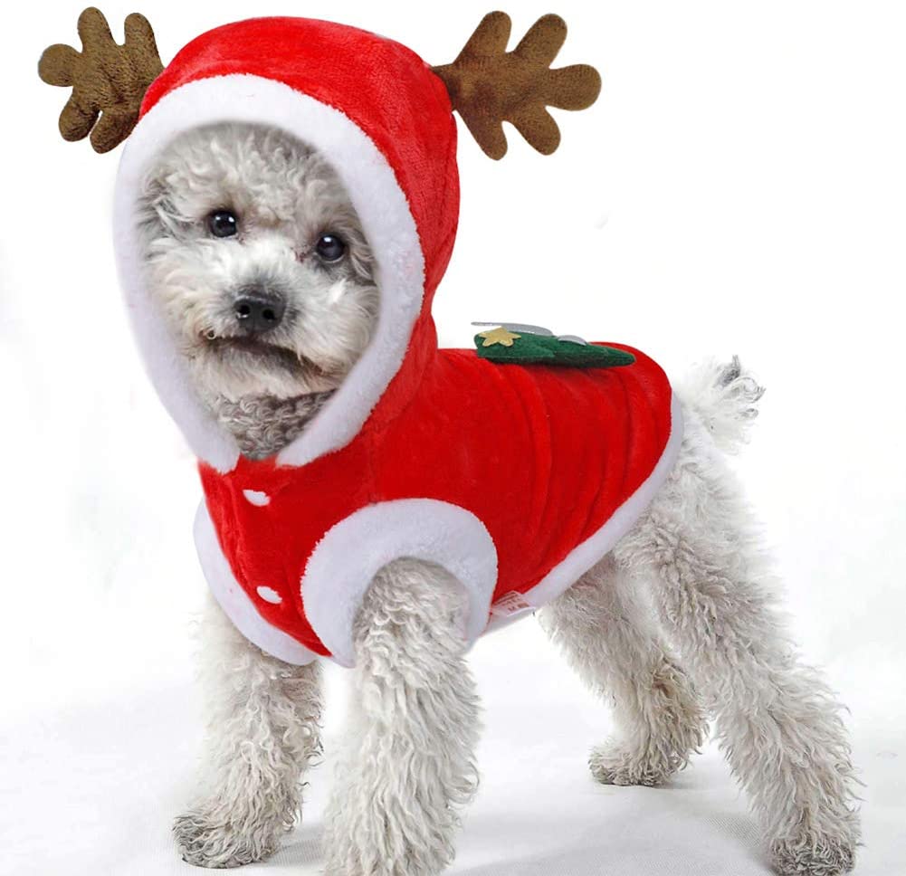  AXspeed Linda Ropa para Perro Cachorro Navidad Alce Cuernos Disfraz Sudadera con Capucha para Navidad Disfraz de Fiesta Chamarra para Perro pequeño Teddy, Chihuahua, Yorkshire Terrier 