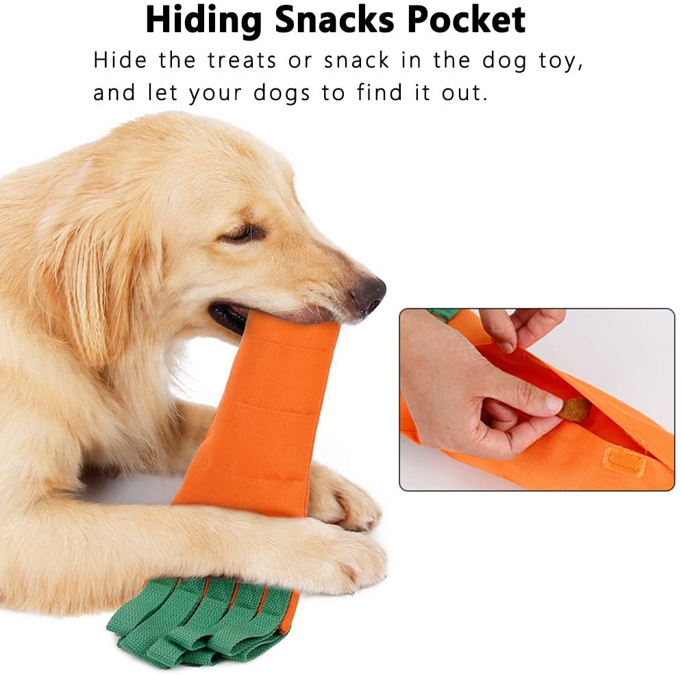  AYADA Juguetes para Perros con Sonido, Juguete de Snuffle para Perro Sonoro Interactivo Juguete Perro Squeaky Forma de Zanahoria Juguete Entrenamiento/Alimentador Lento para Perro Pequeños y Medianos 