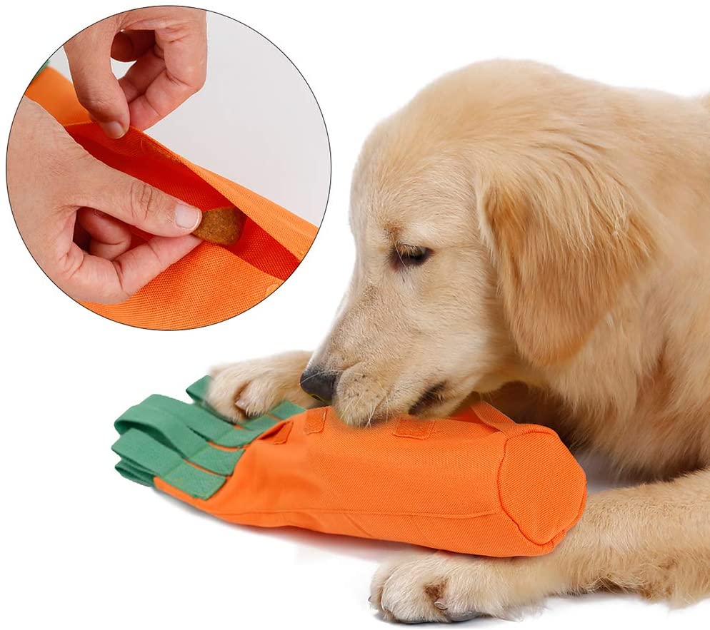  AYADA Juguetes para Perros con Sonido, Juguete de Snuffle para Perro Sonoro Interactivo Juguete Perro Squeaky Forma de Zanahoria Juguete Entrenamiento/Alimentador Lento para Perro Pequeños y Medianos 