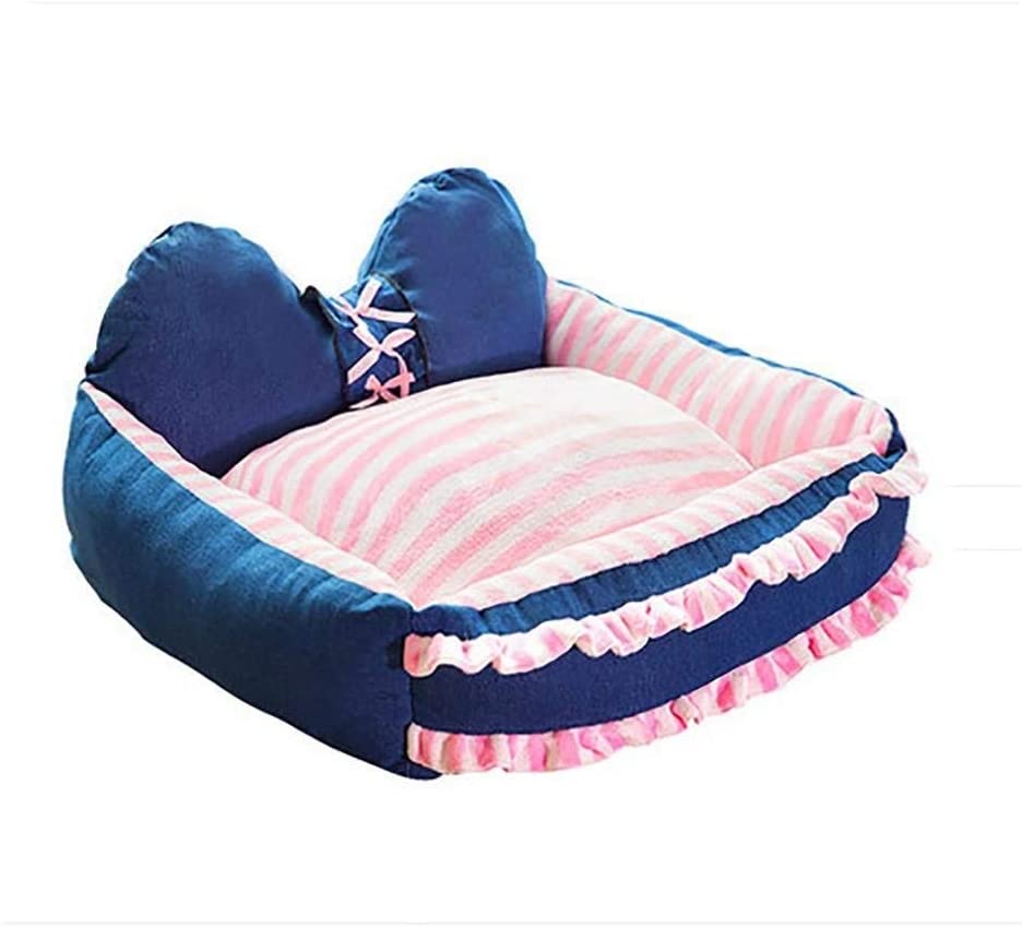  AYWJ YAN Cómoda Cama Mascotas de Terciopelo cómodo, Cama para Mascotas Lavable Desmontable para Perros de Gatos con cojín (Color : Pink Stripes, Tamaño : M) 