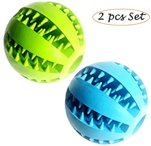  Basic Pelota de Juguete para Perro, Bola de Goma para Comida de Perro, Bola de Juguete interactiva para Limpieza de Dientes, Juguetes para Perros (1 Azul + 1 Verde 7,6 cm) 