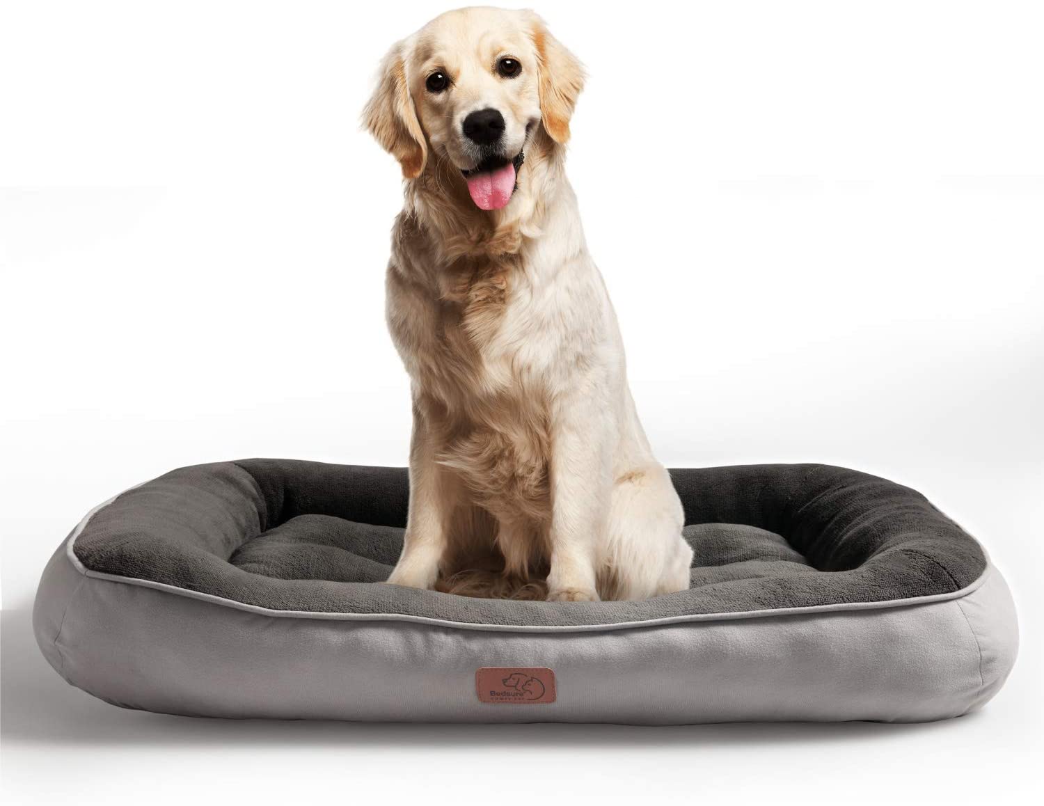  Bedsure Cama para Perros Grandes L - Colchon Perro Lavable de Felpa Muy Suave - Sofá de Perro 92x69x18cm,Gris 