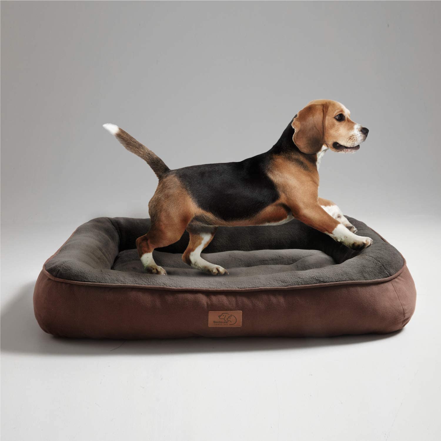  Bedsure Cama Perro Grande Lavable XL - Colchon Perro Cómoda de Felpa Muy Suave - Sofá de Perro 110x76x18cm,Marrón 